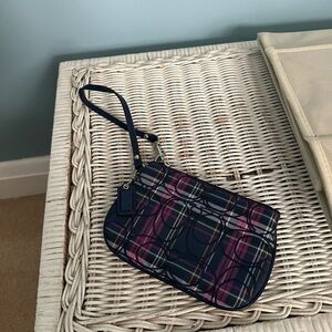 Coach Navy and Pink Plaid Wristlet